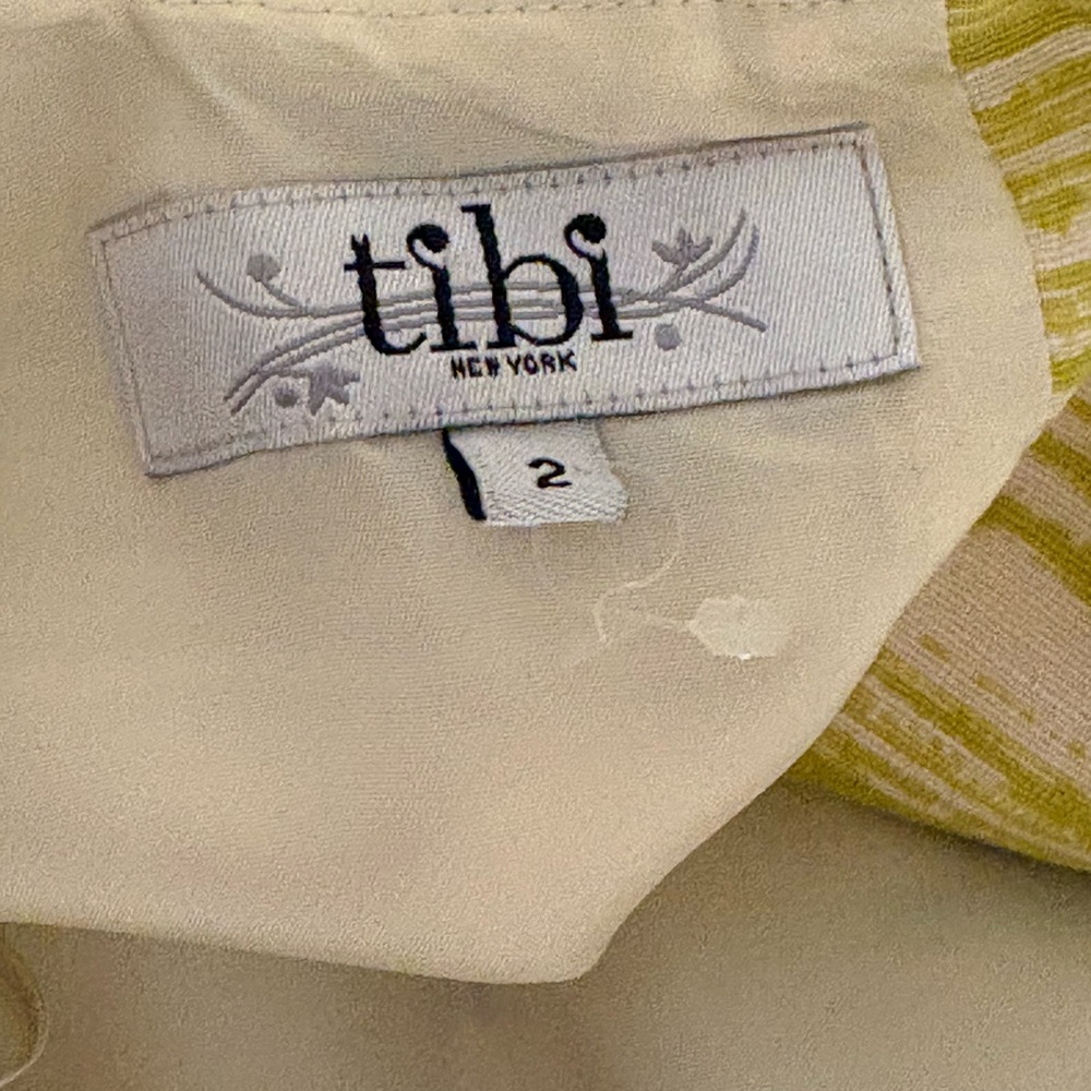 Tibi Cream and Green Tropical Print Dress Size 2 - Picture 4 of 5